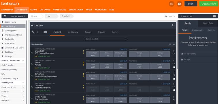Betsson live betting